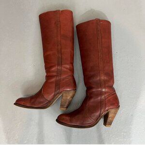 Vintage Frye Burgundy Leather Knee High Heel Boots